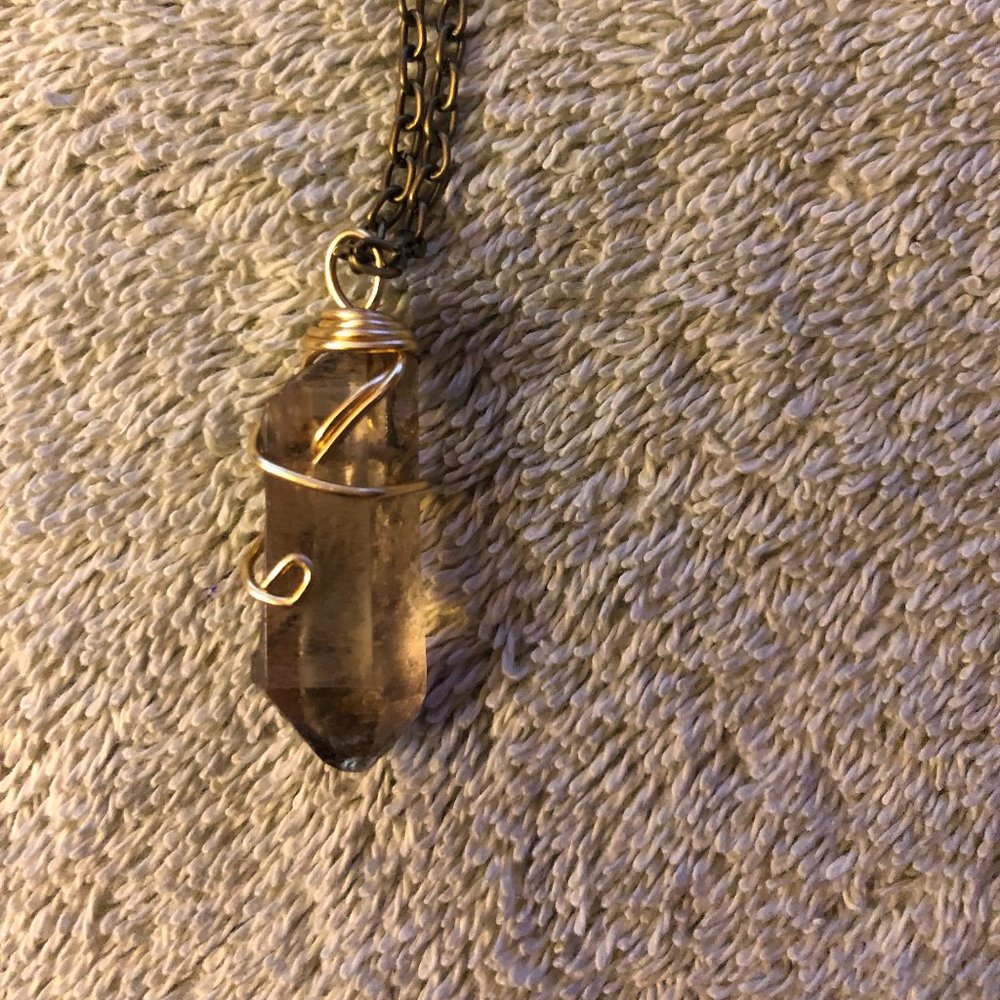 Wire Wrap Raw Smokey Quartz Necklace - Picture 7 of 8